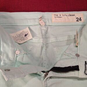 Rag & Bone/Jean FOR INTERMIX Zip Capri, Seafoam NWOT Small Fray Blemish Size 24